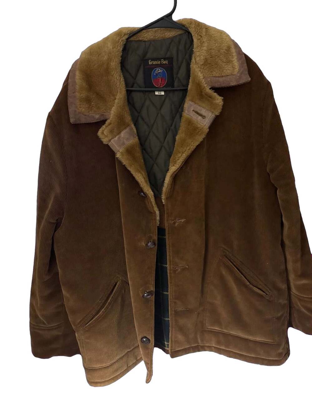 Grande Bay Corduroy Shearling Jacket Size 44 Brown Quilted Lined